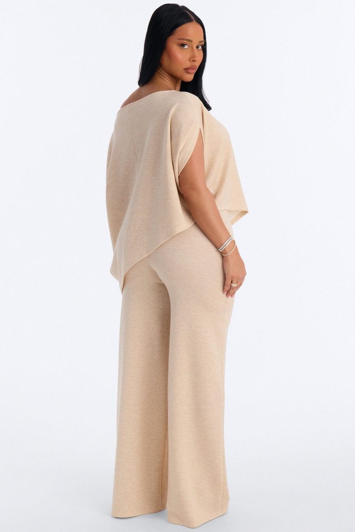 Alina One Shoulder Scuba Pant Set - Oatmeal