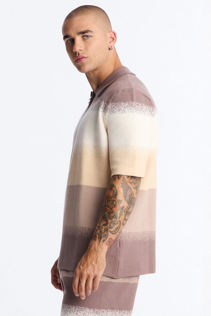 Mojave Dusk Quarter Zip Polo - Brown/combo