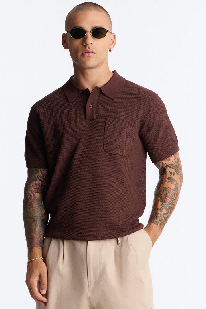 Everyday Pocket Pique Polo - Brown