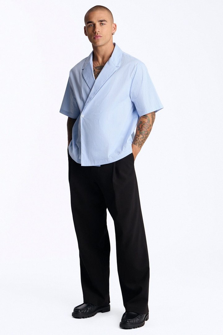 Relaxed Linear Breeze Blazer Shirt - Blue/combo