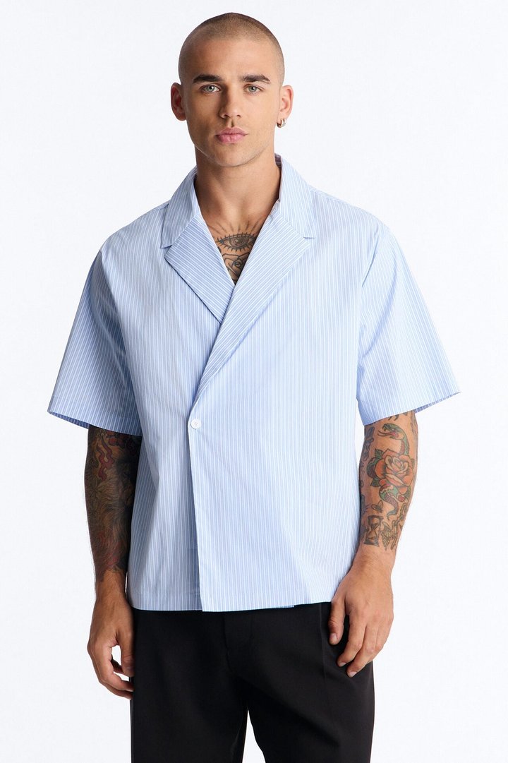 Relaxed Linear Breeze Blazer Shirt - Blue/combo