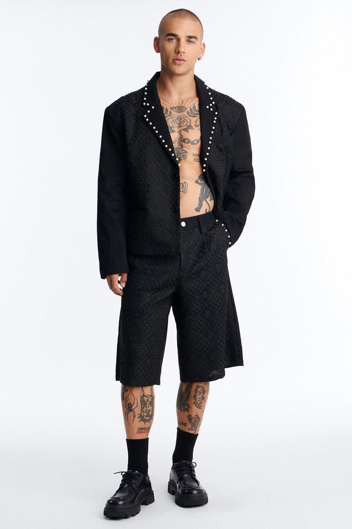 Baggy Lattice Luxe Pearl Short - Black