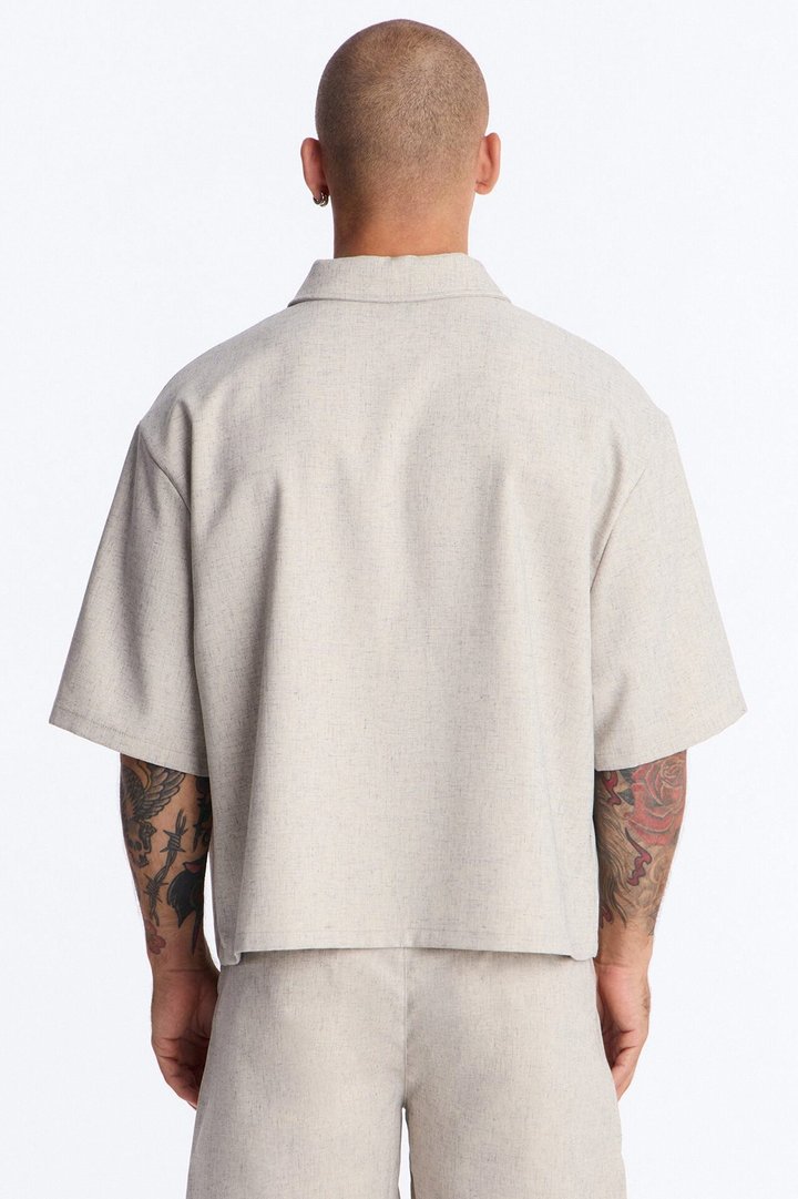 Maison Tailored Boxy Cropped Zip Up Shirt - Khaki