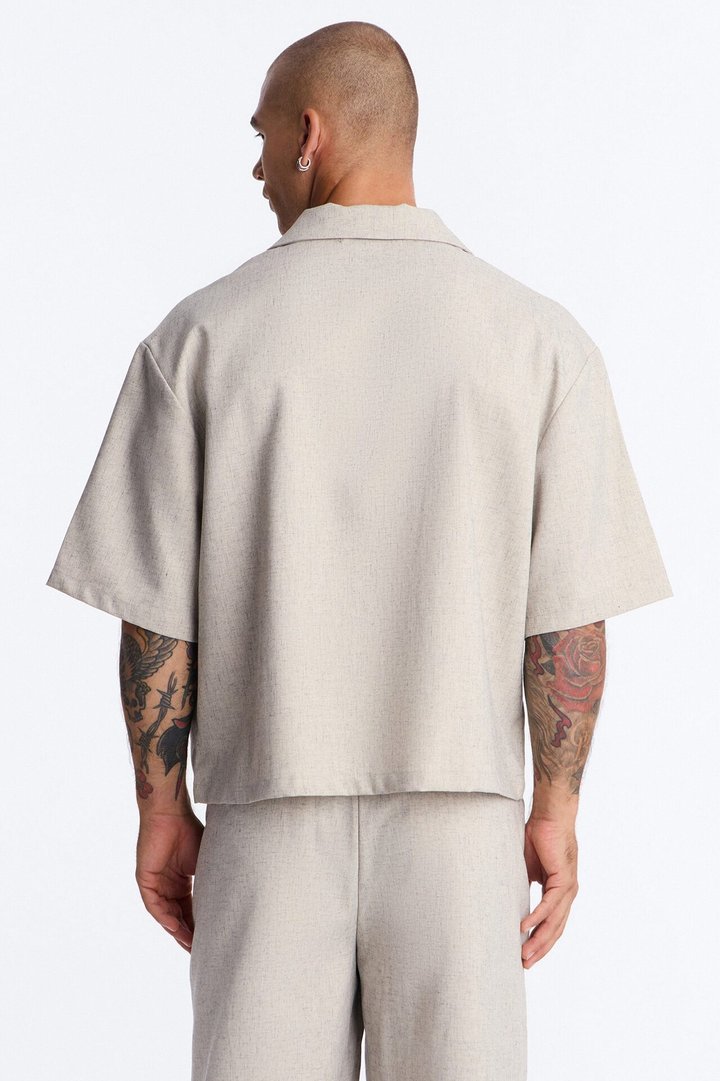 Maison Tailored Boxy Cropped Blazer Shirt - Khaki