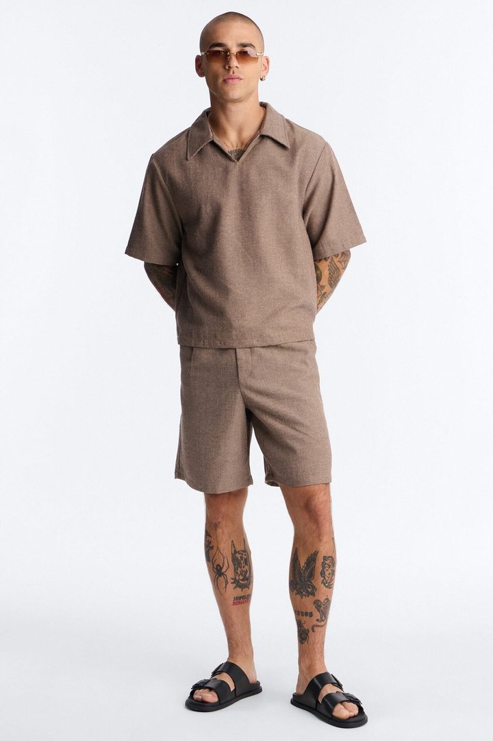Maison Tailored Textured Wrapped Short - Brown