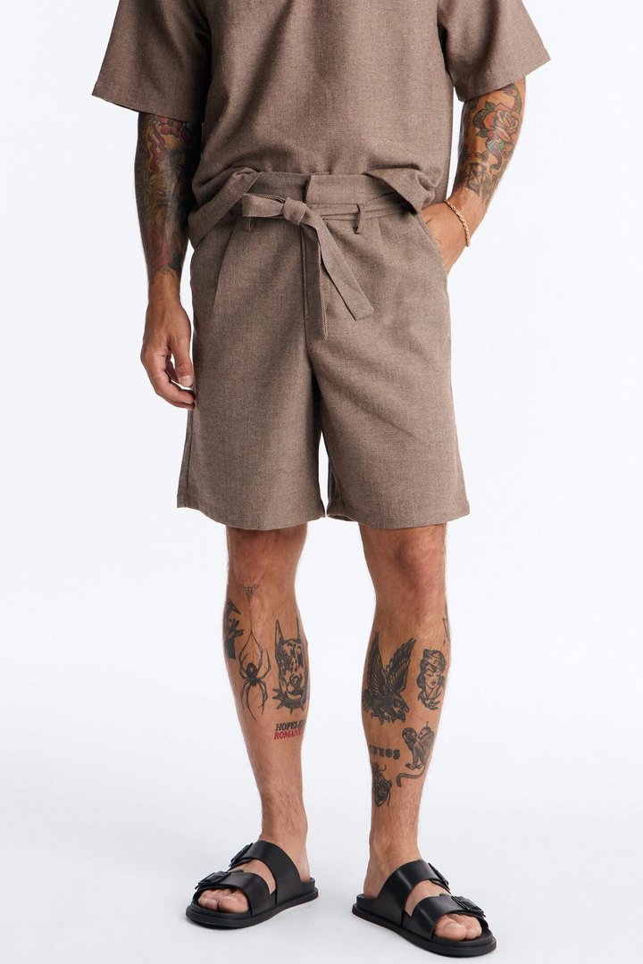 Maison Tailored Textured Wrapped Short - Brown