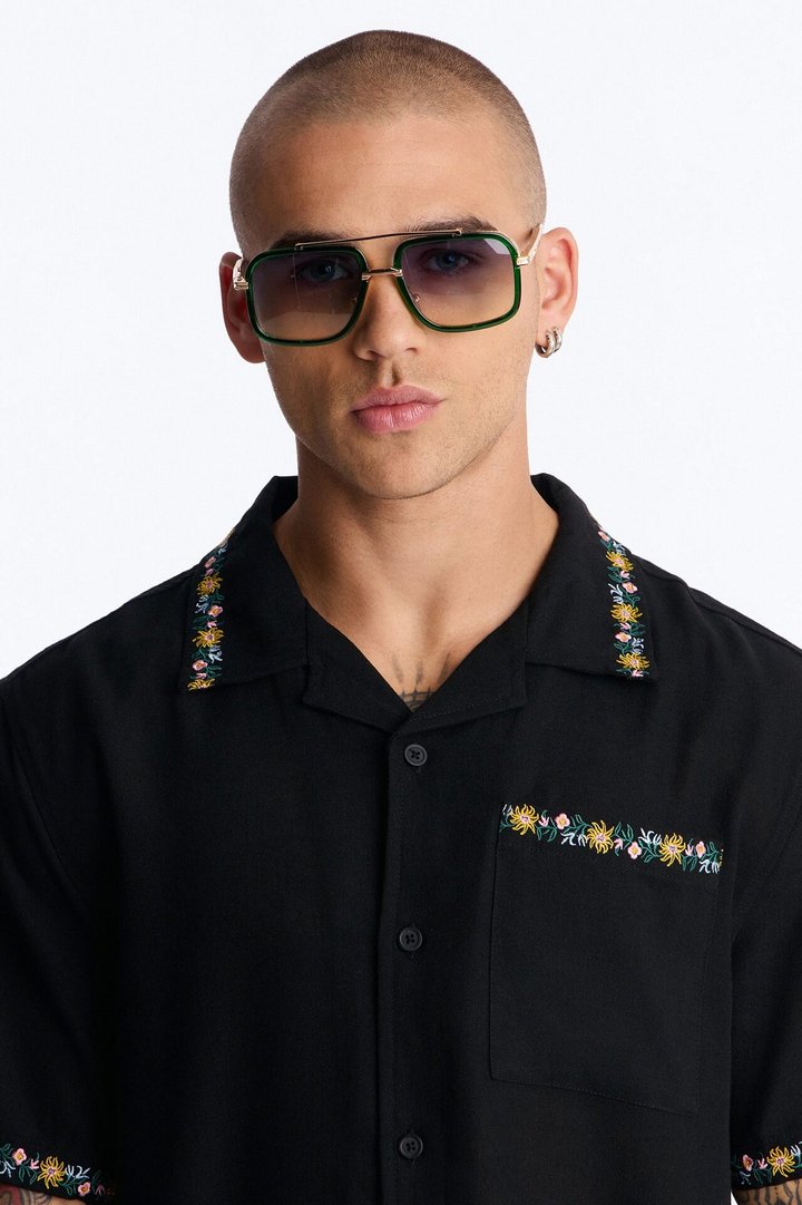 Double Glance Aviator Sunglasses - Gold/Green