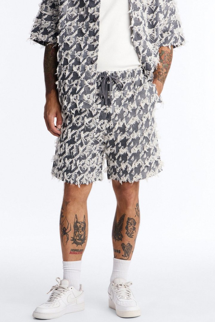 Relaxed Houndstooth Nomad Short - Grey