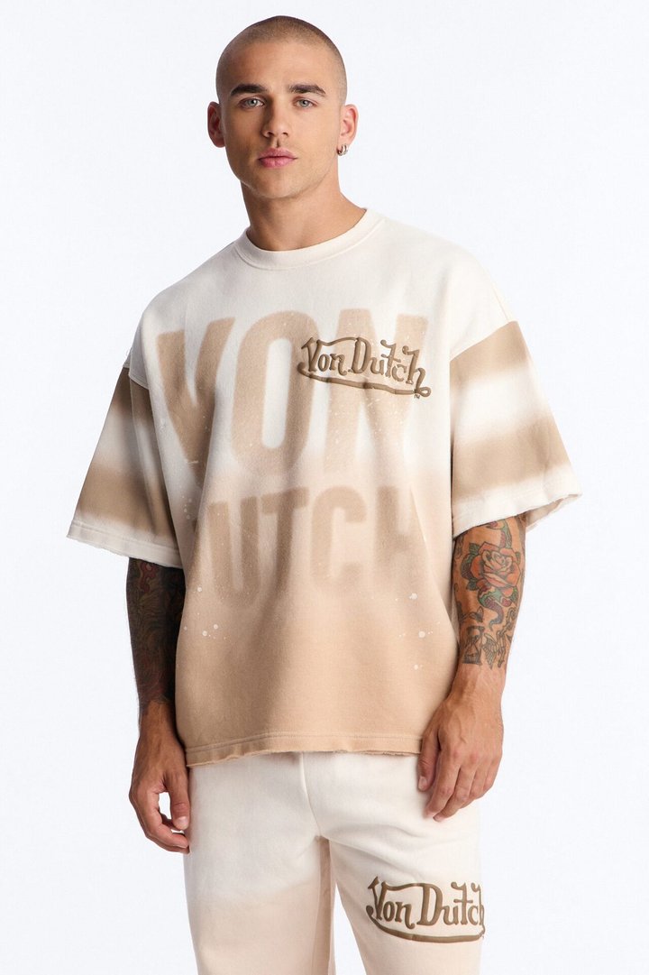 Von Dutch Faded Boxy Fleece Tee - Cream