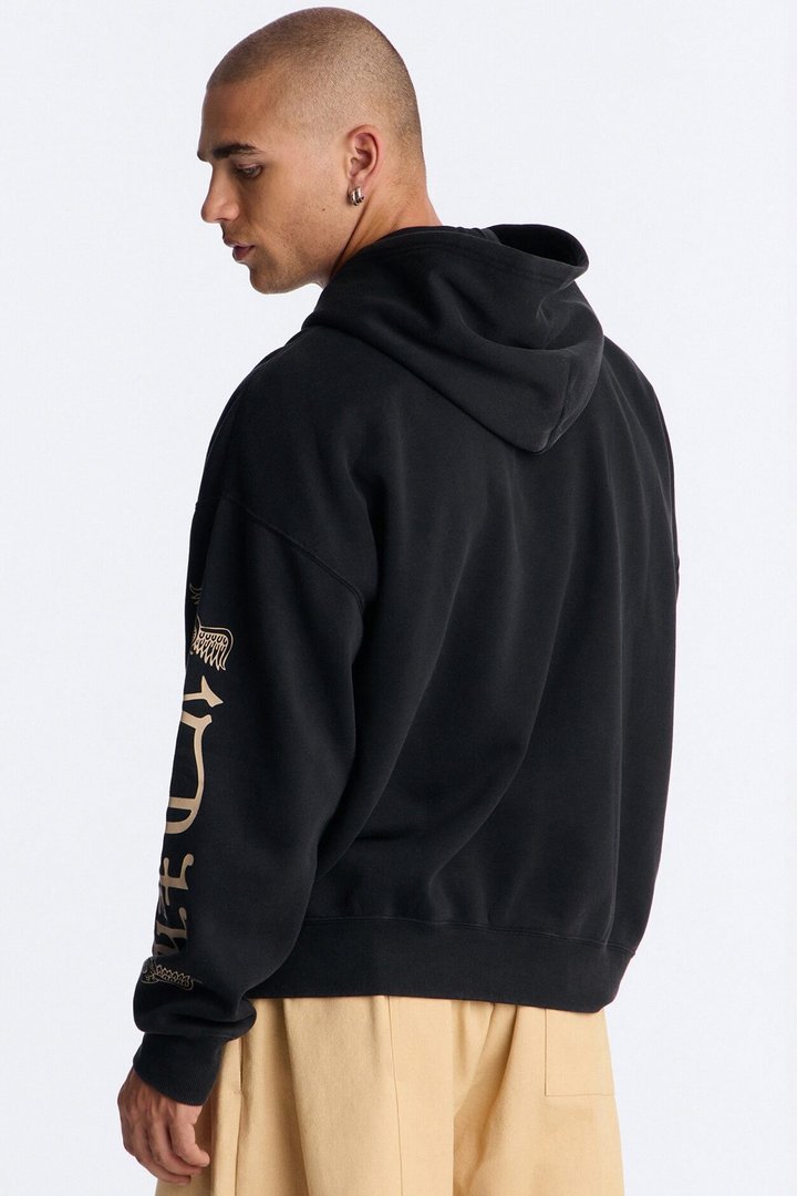 Von Dutch Embroidery Patches Oversized Zip Hoodie - Black Wash