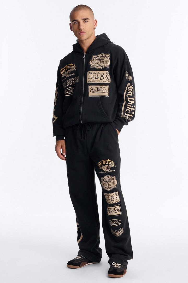 Von Dutch Embroidery Patches Wide Leg Sweatpant - Black Wash