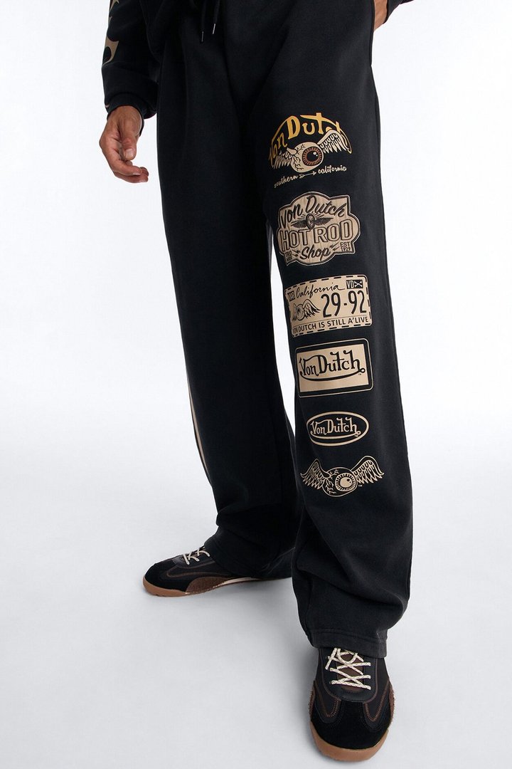Von Dutch Embroidery Patches Wide Leg Sweatpant - Black Wash