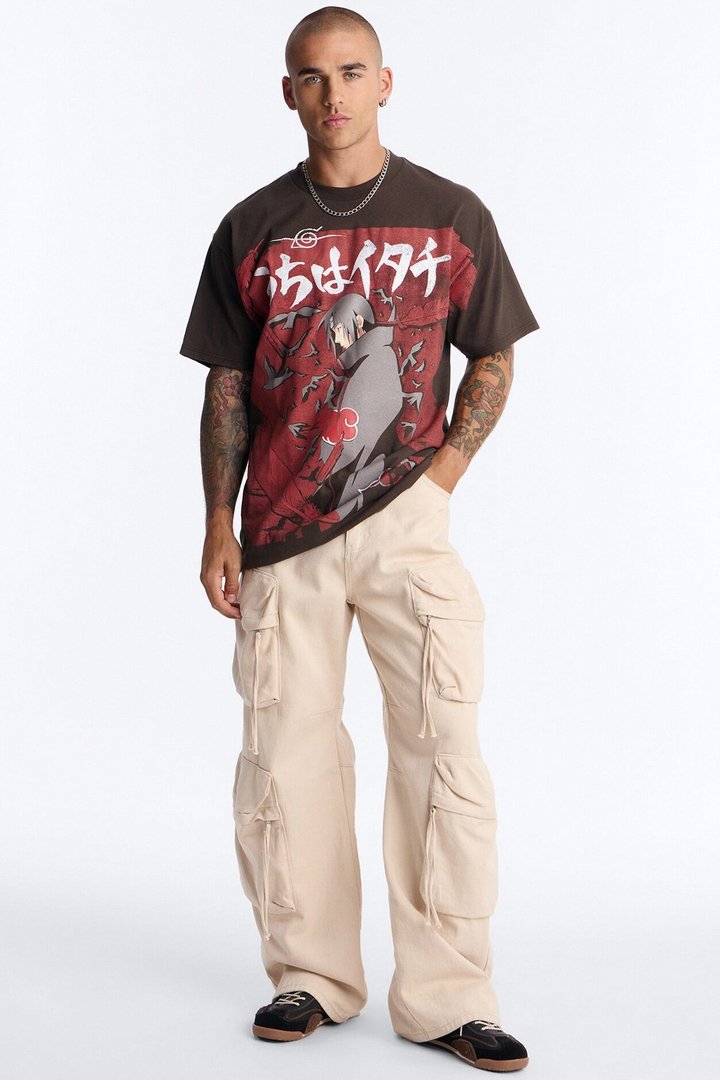 Naruto Itachi Akatsuki Oversized Short Sleeve Tee - Brown