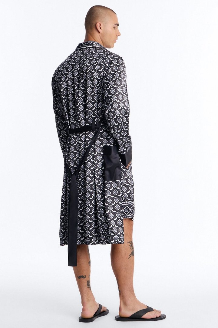 Midnight Tribal Robe Lounge Set - Black/White