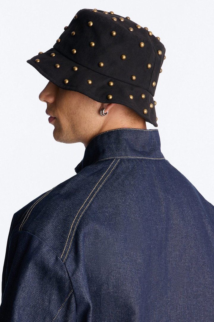 Viktor Suede Studded Bucket Hat - Black