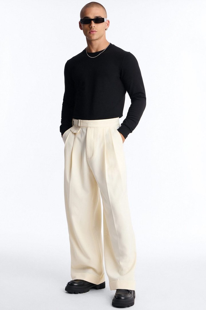 Wide Leg Vanderbilt Gurkha Trouser - Cream