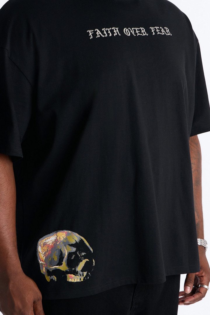 Faith Over Fear Eternally Oversized Short Sleeve Tee - Black