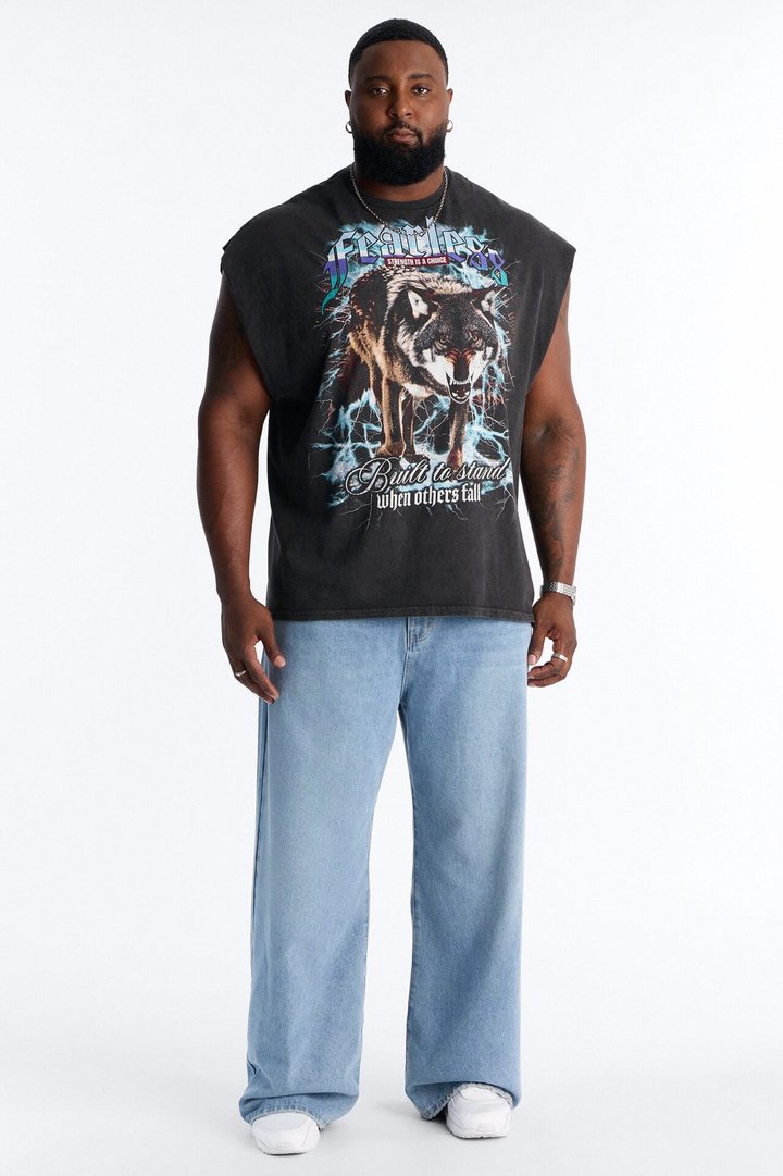 Only The Strong Survive Vintage Oversized Muscle Tee - Black Wash