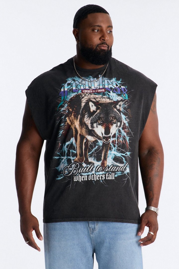 Only The Strong Survive Vintage Oversized Muscle Tee - Black Wash