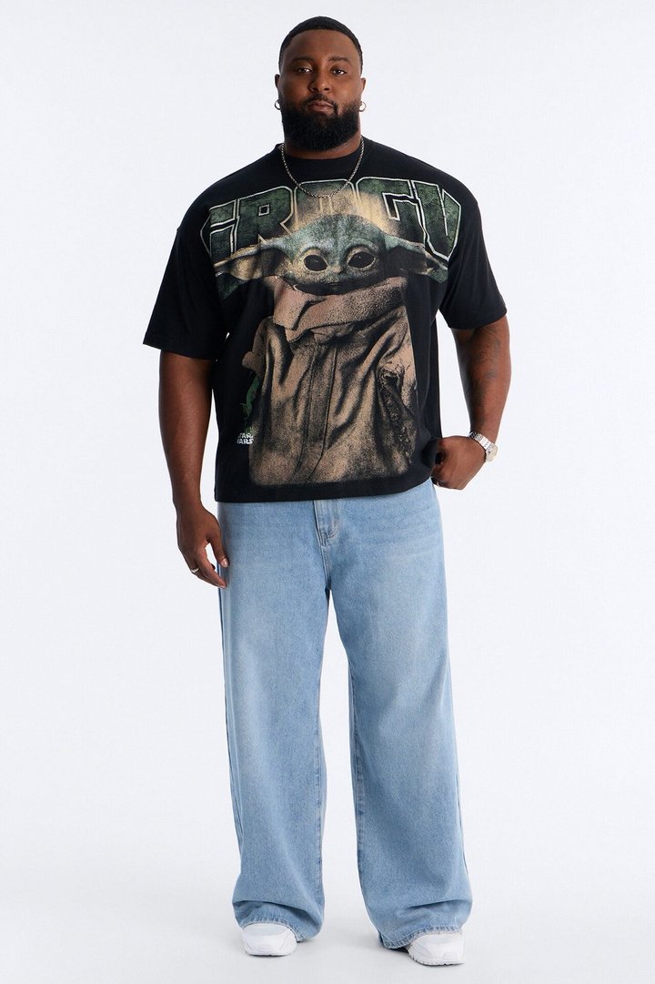 Star Wars Mandalorian Grogu Heavy Weight Boxy Short Sleeve Tee - Black
