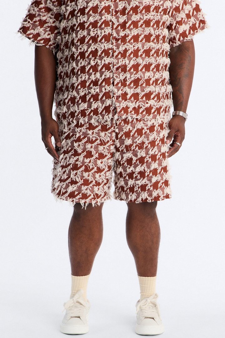 Relaxed Houndstooth Nomad Short - Brown