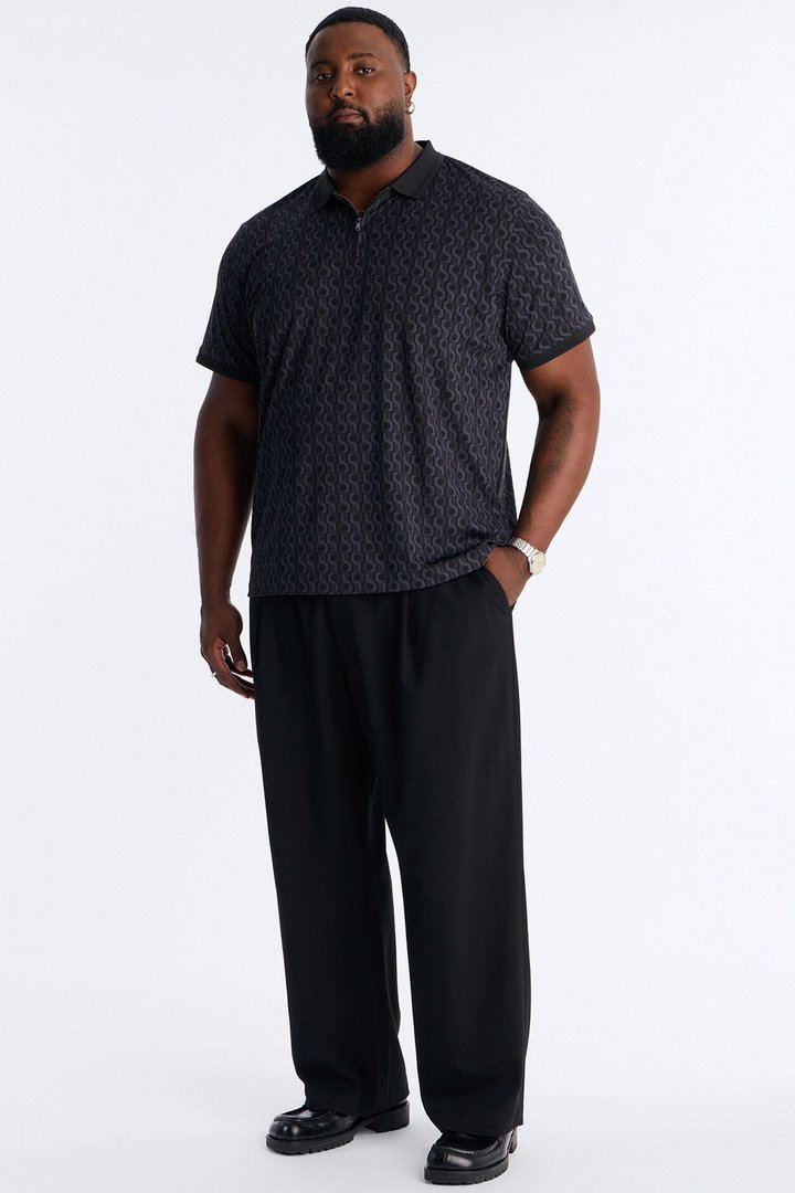Circa Grid Quarter Zip Polo - Black/Grey