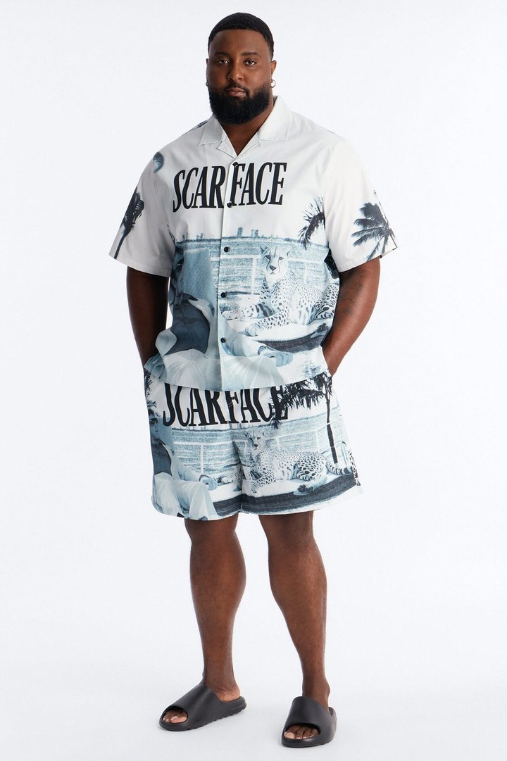 Scarface Poolside Photoreal Swim Trunk 7″ - White/Black