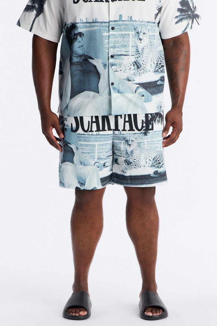 Scarface Poolside Photoreal Swim Trunk 7″ - White/Black