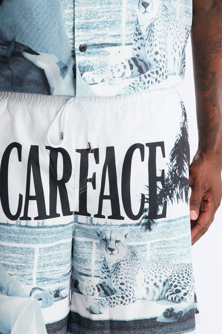 Scarface Poolside Photoreal Swim Trunk 7″ - White/Black