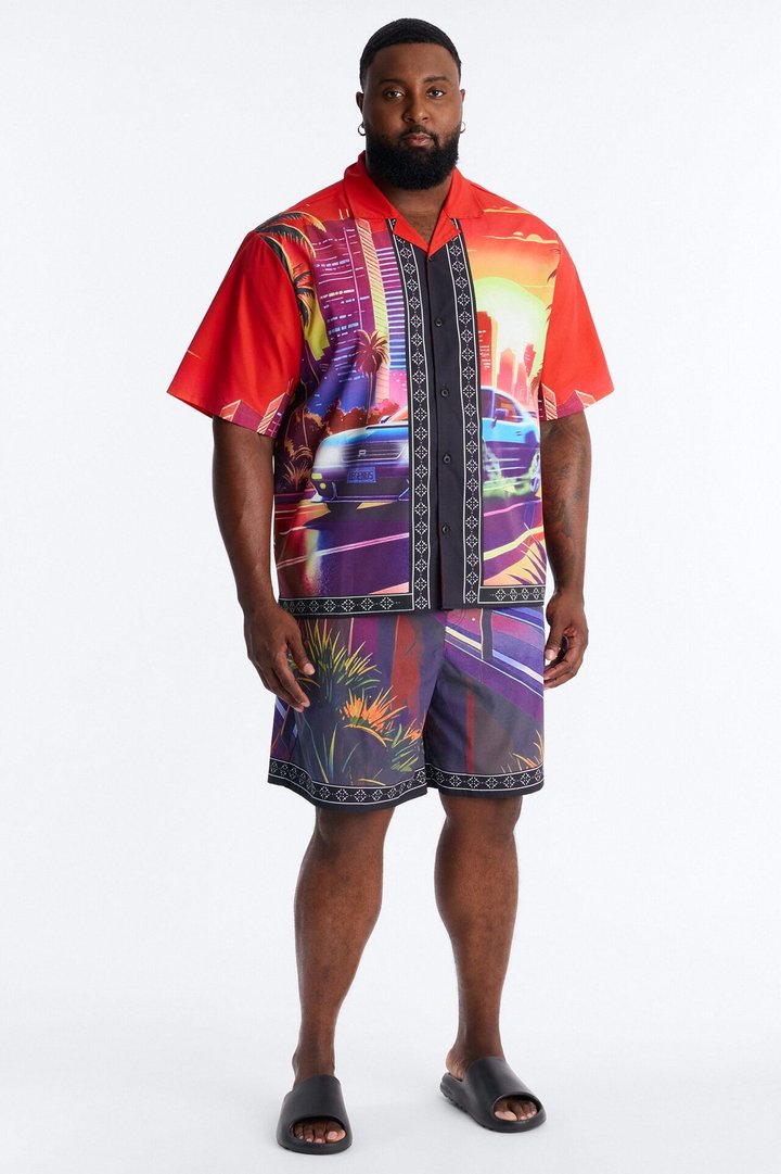 Relaxed Street Heat Cuban Collar Button Up Shirt - Multi Color