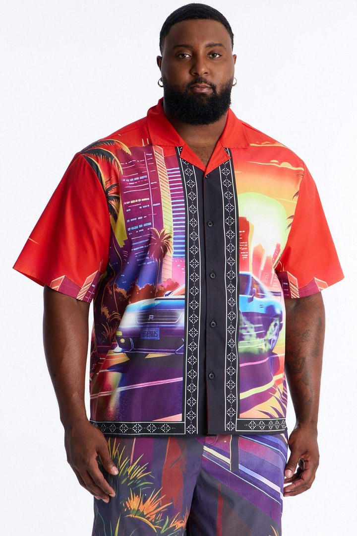 Relaxed Street Heat Cuban Collar Button Up Shirt - Multi Color