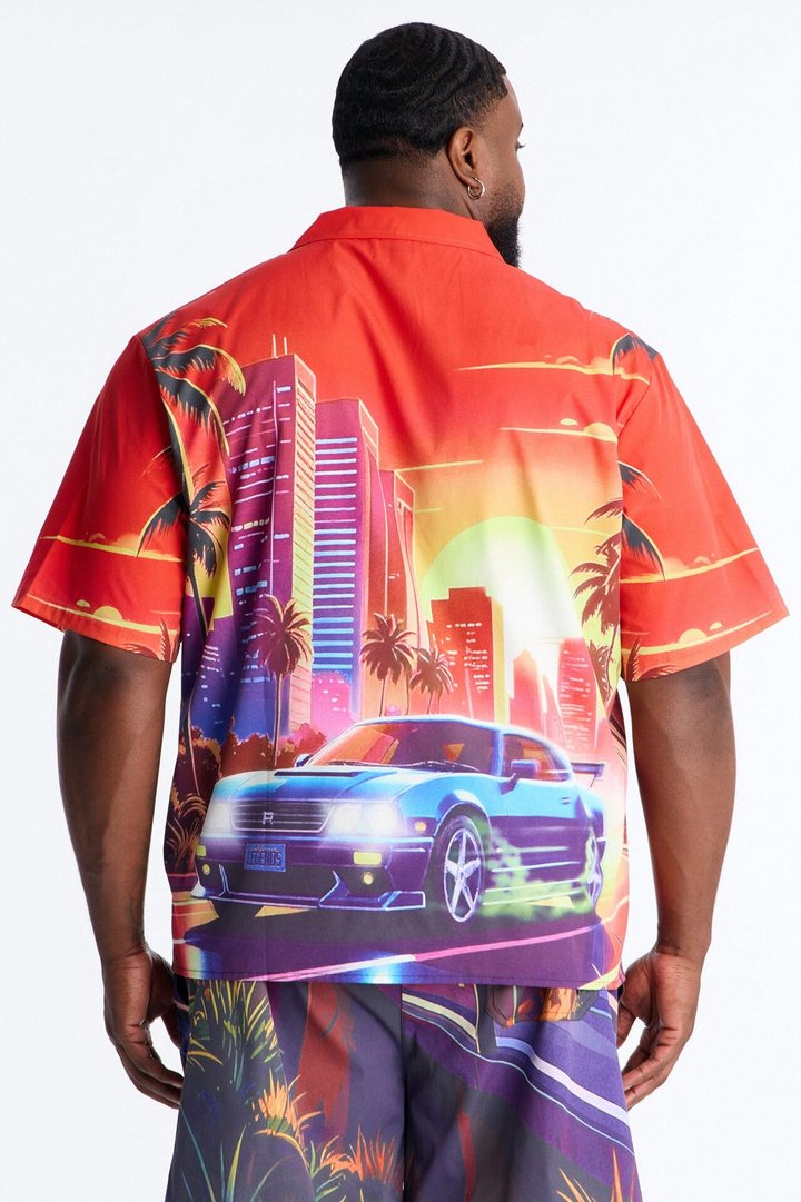 Relaxed Street Heat Cuban Collar Button Up Shirt - Multi Color
