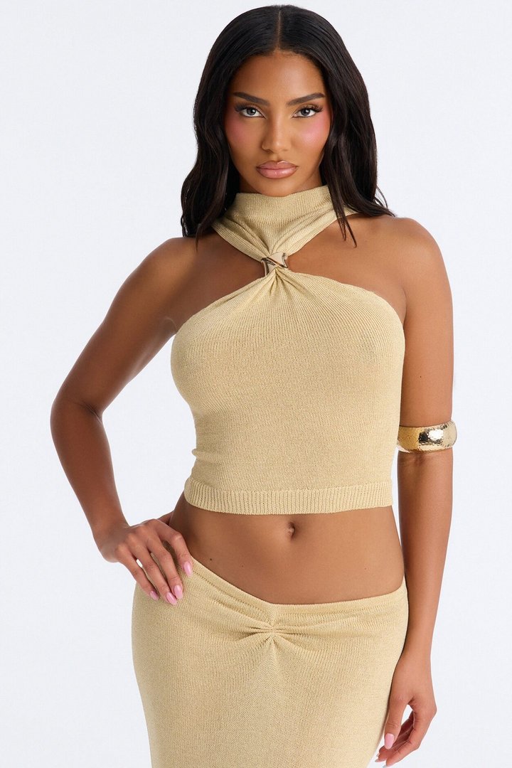 Sunset Ready Metallic Knit Maxi Skirt Set - Gold
