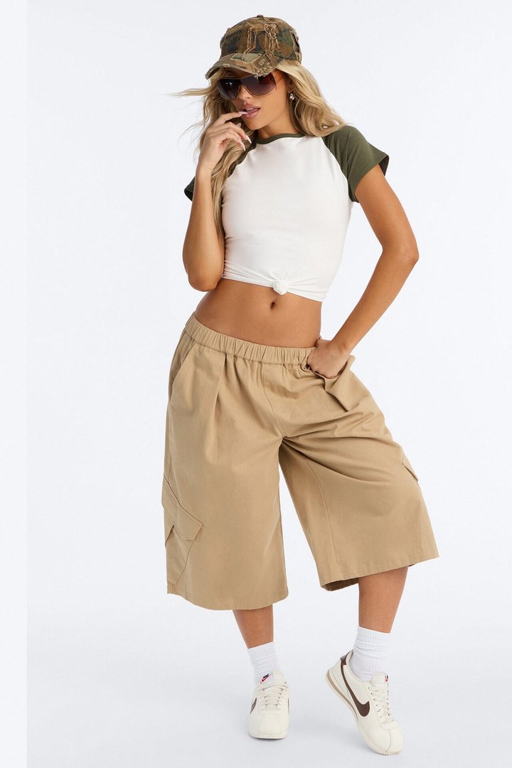 Third Base Knot Short Sleeve Top - Olive/combo