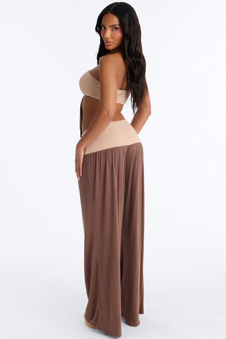 Cleo Contrast Trim Strapless Jumpsuit - Brown