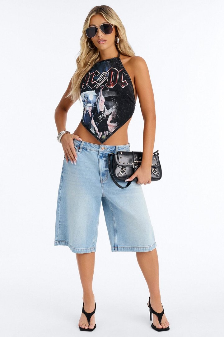 ACDC Halter With Rhinestones - Black Wash