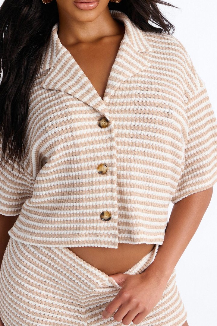 Carlie Crochet Shirt And Short Set - Taupe/combo