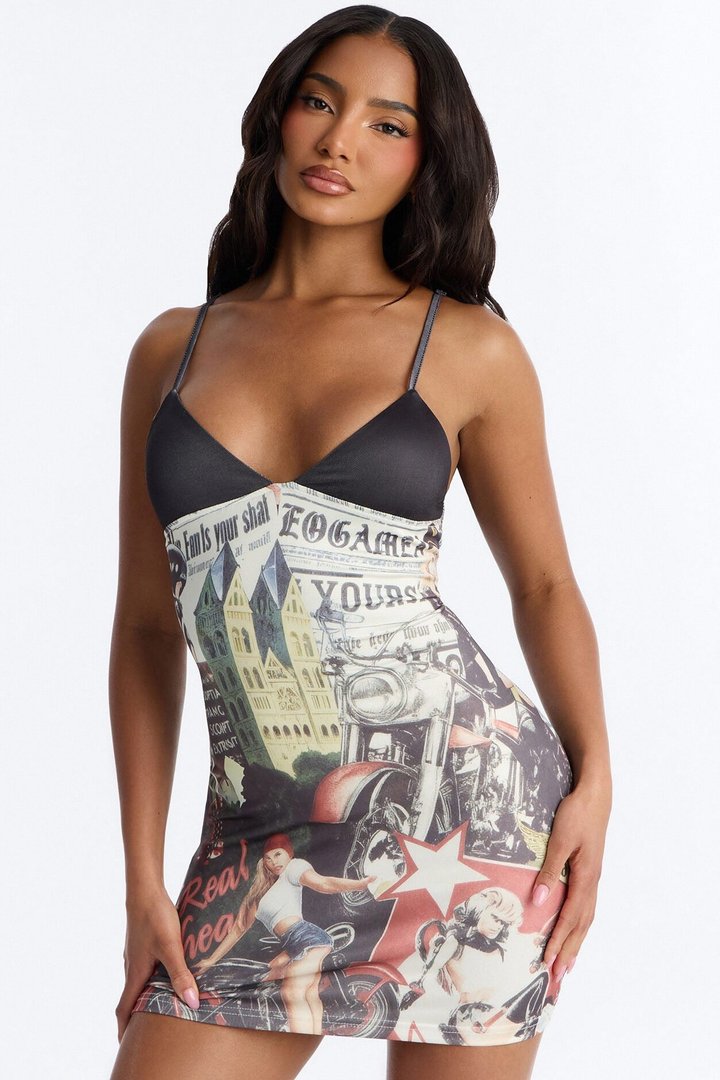 City Girl Graphic Micro Mini Dress - Black/combo