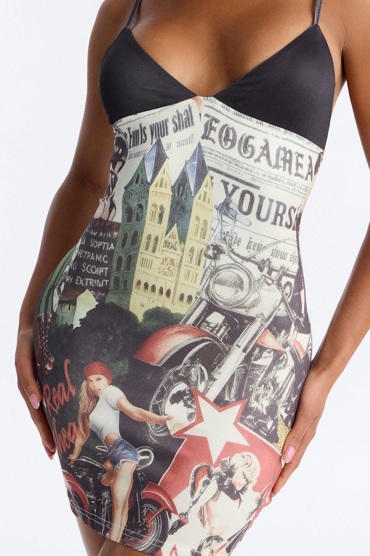 City Girl Graphic Micro Mini Dress - Black/combo