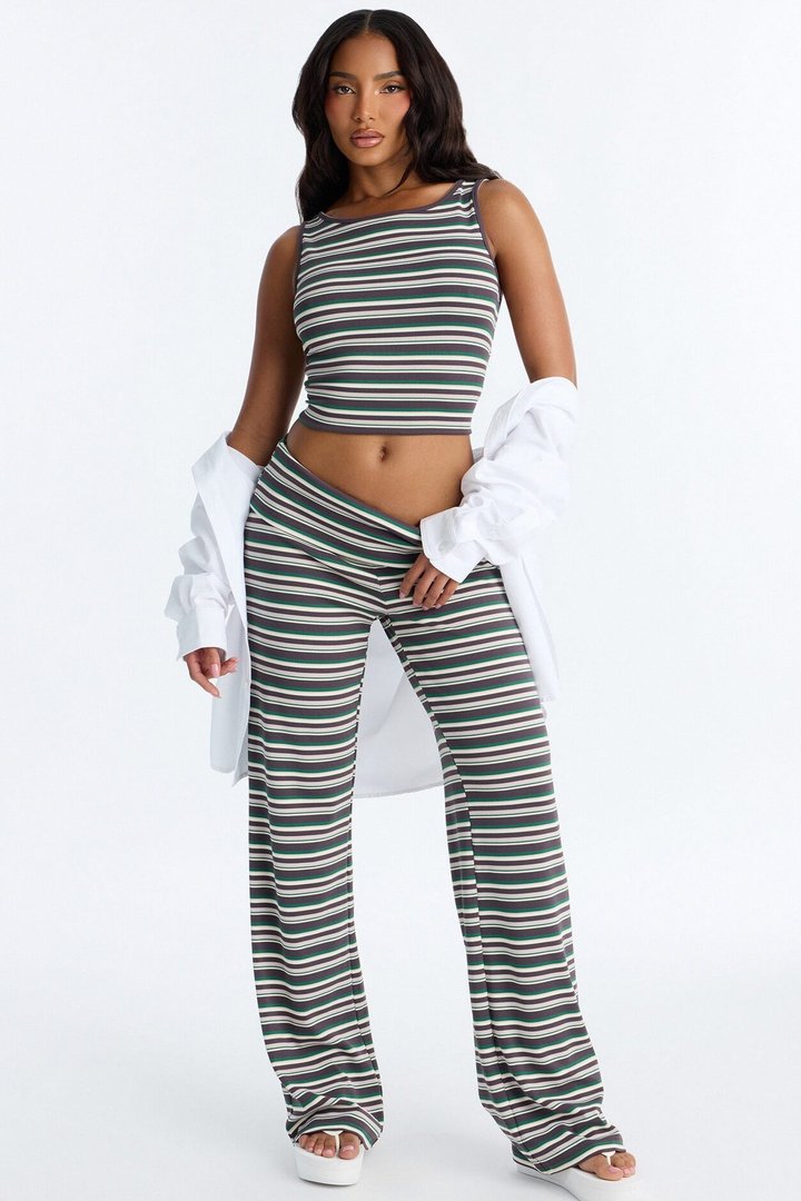 Just Walk Away Striped Pant Set - Brown/combo