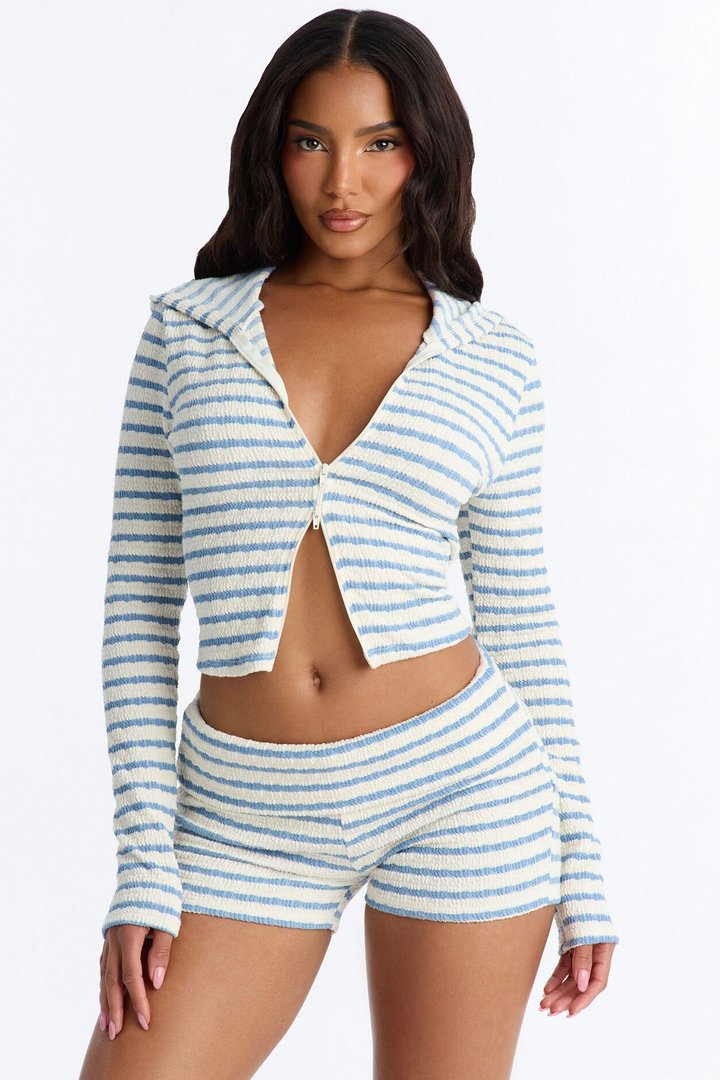 Delia Textured Striped Short Set - Blue/combo