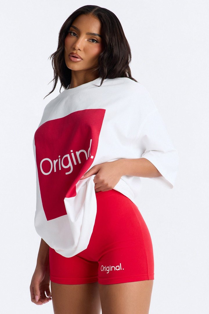 So Original Oversized T-Shirt Short Set - Red/White