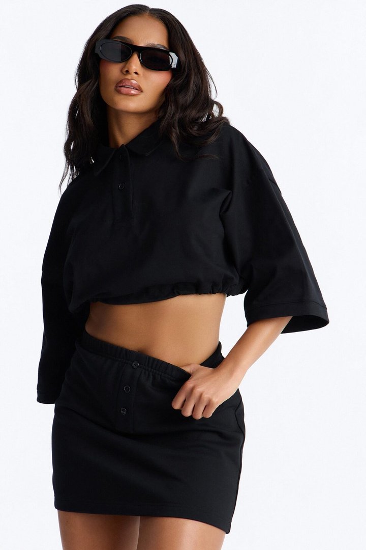 Bella French Terry Mini Skirt Set - Black