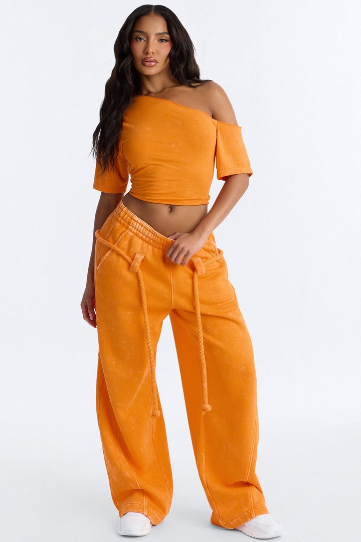Mia Washed Fleece Pant Set - Orange