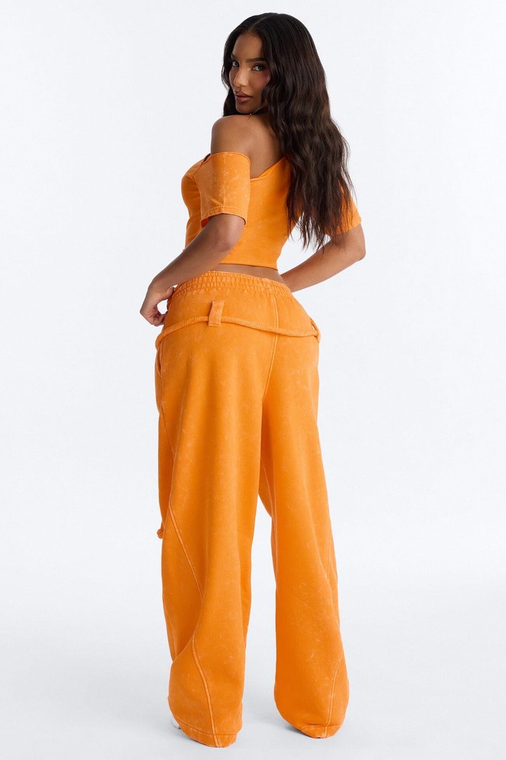 Mia Washed Fleece Pant Set - Orange