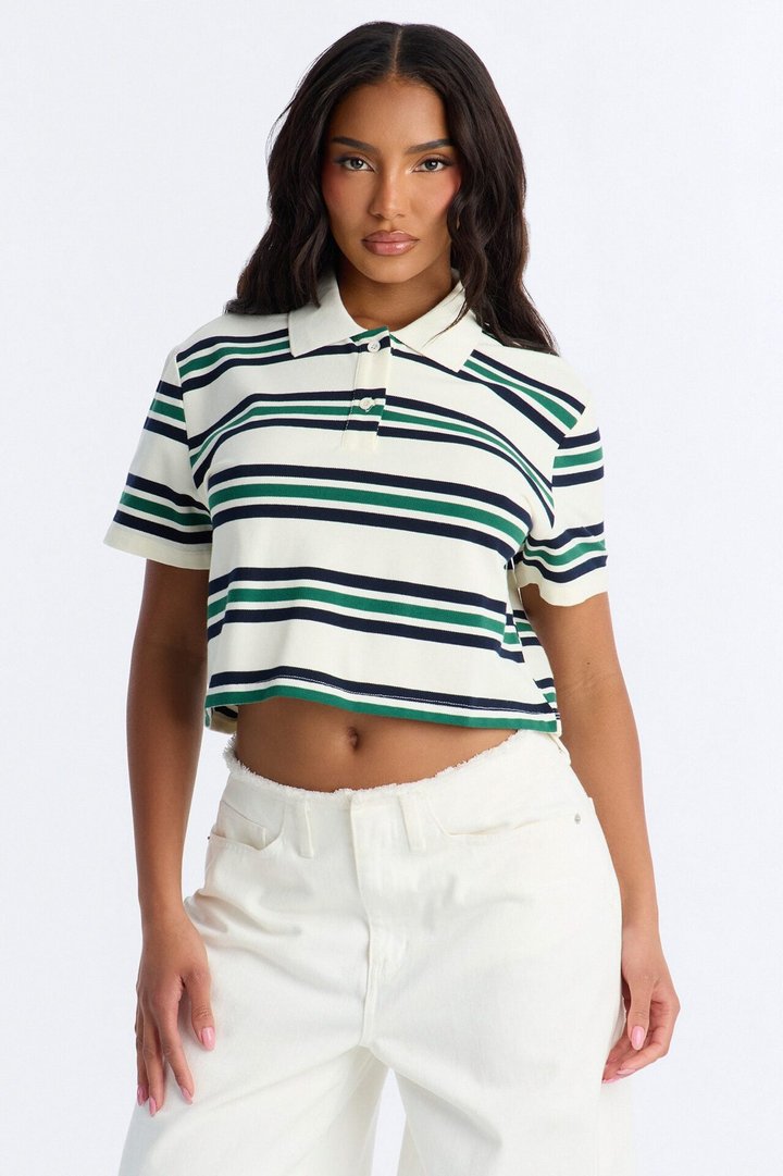 Country Club Striped Short Sleeve Polo Top - Green/combo