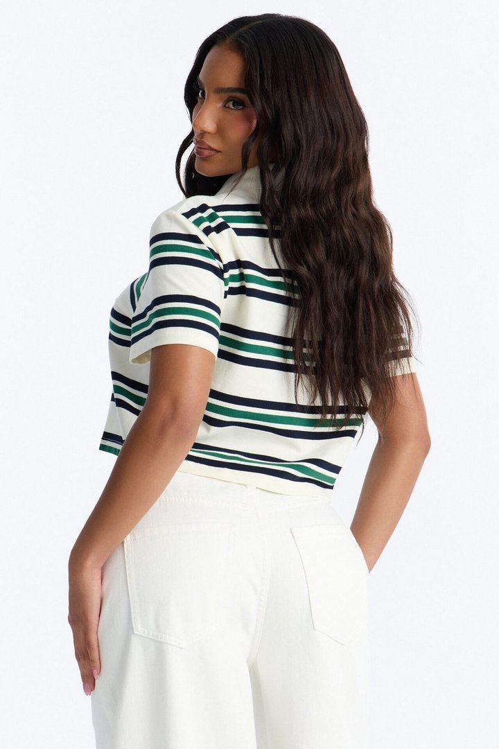 Country Club Striped Short Sleeve Polo Top - Green/combo