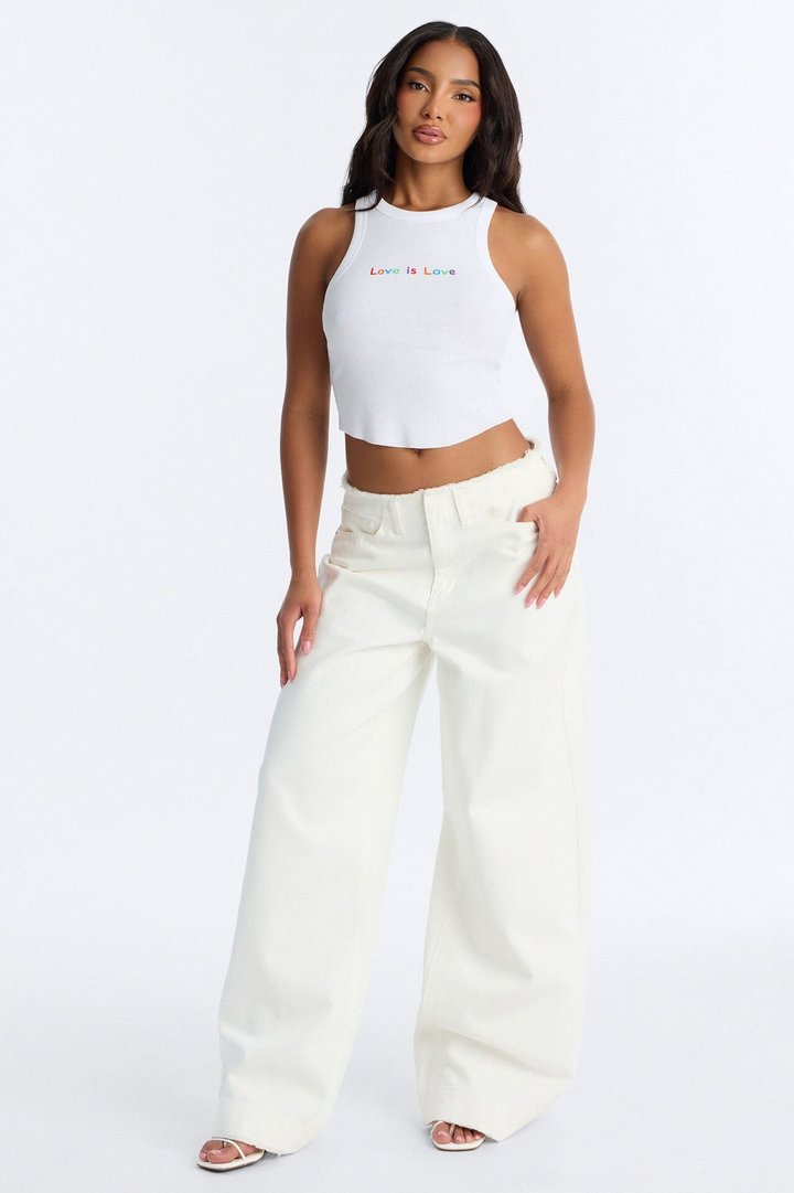 Love Is Love Cropped Rib Tank Top - White/combo