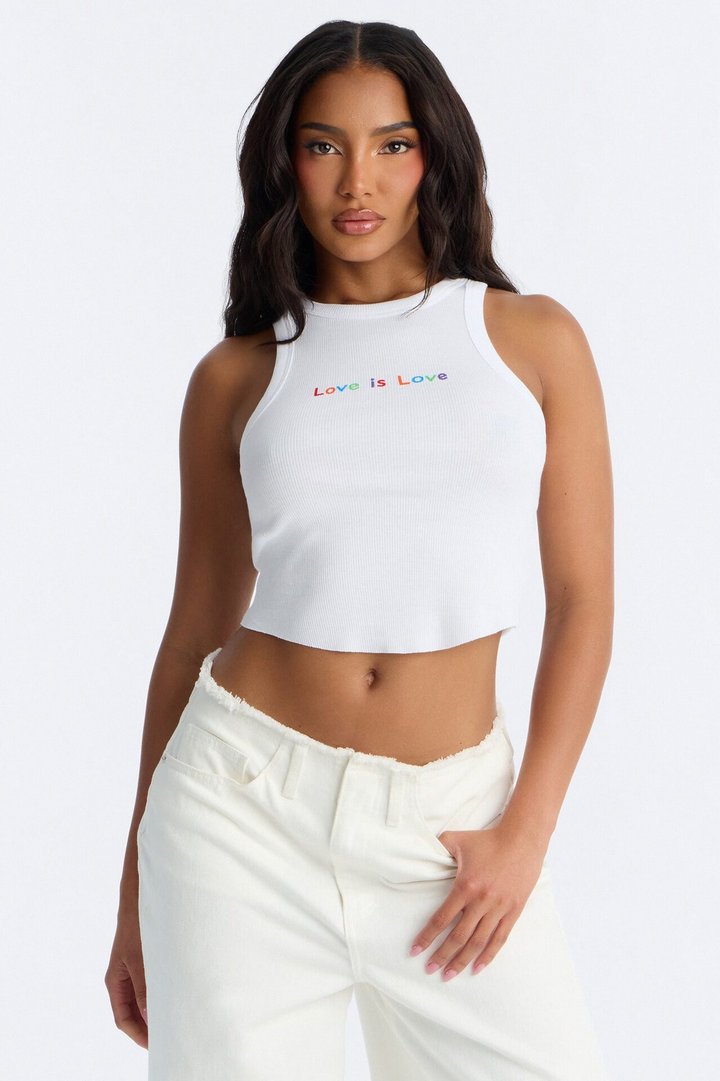 Love Is Love Cropped Rib Tank Top - White/combo