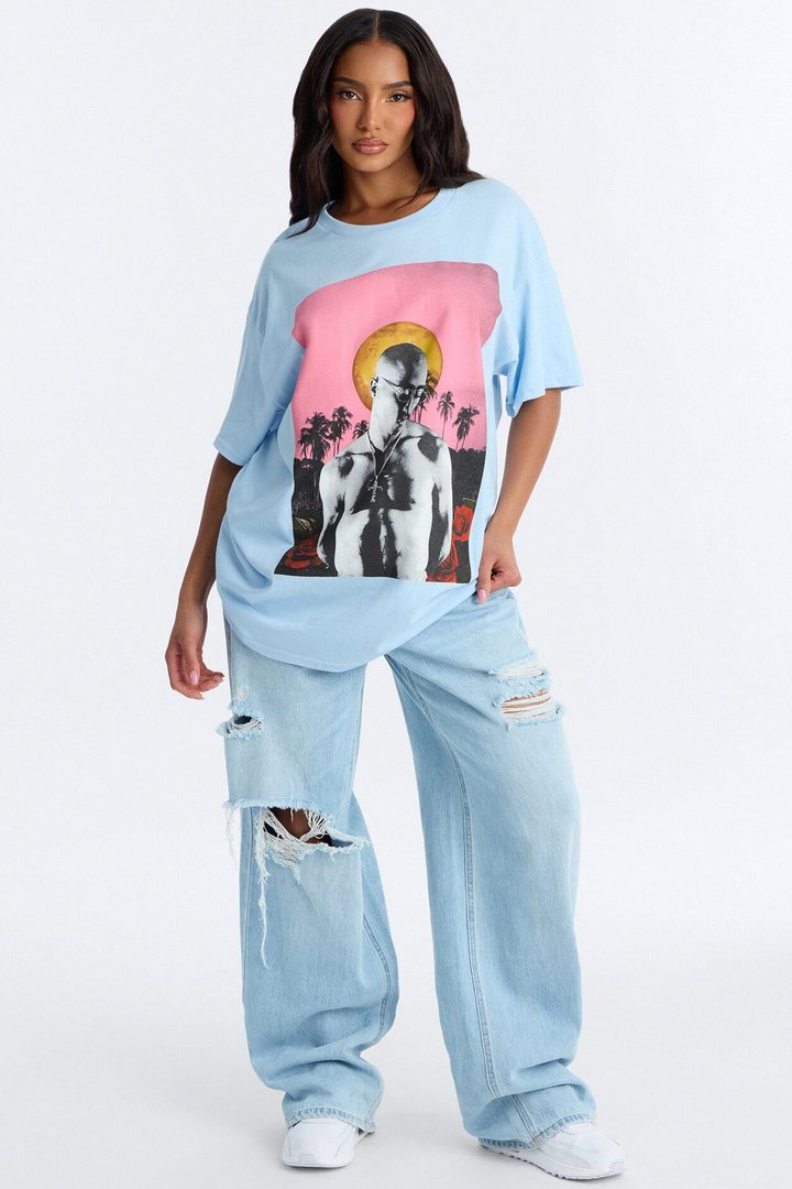 Tupac Sunset Palm Tee - Light Blue